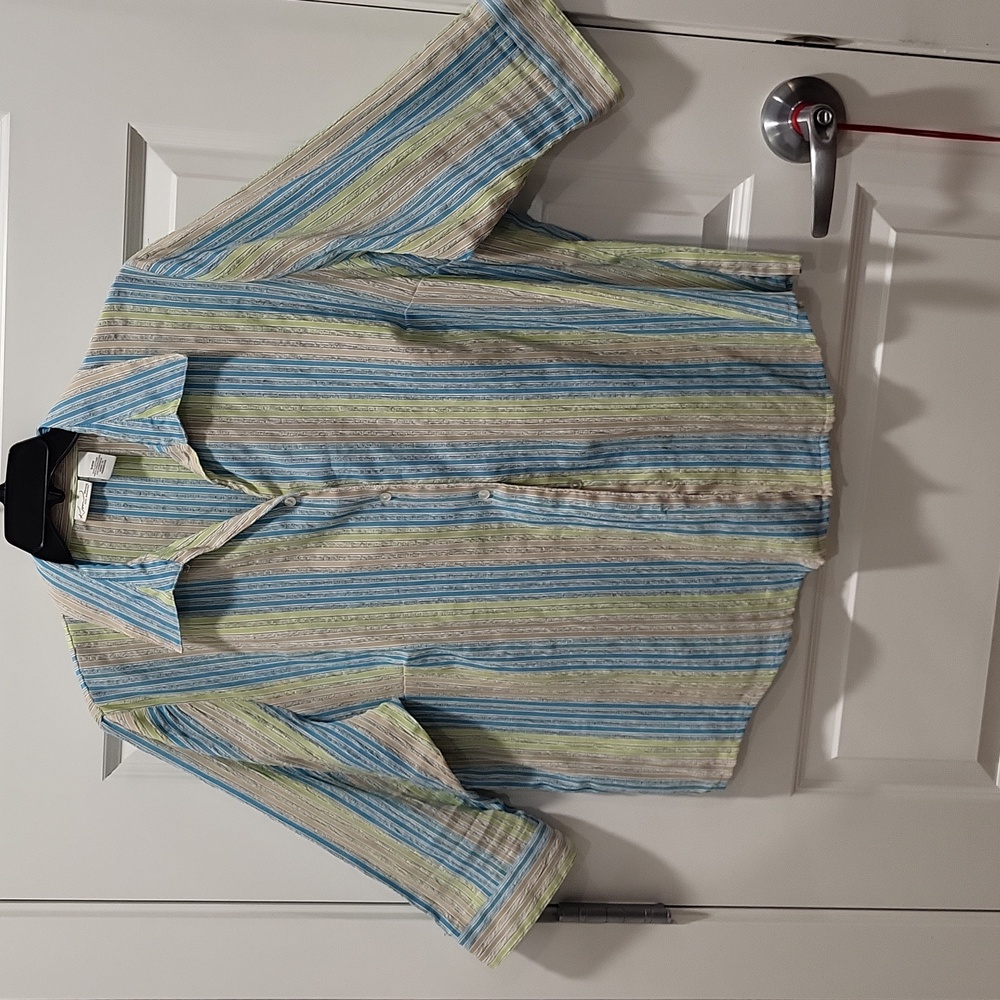 KIM ROGERS WOMAN BUTTON UP MULTI COLOR PIN STRIP 3/4 LENGTH SLEEVES SIZE 20W
